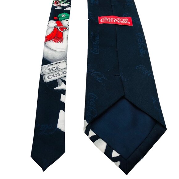 Vtg Coca Cola Snowman Novelty Necktie Christmas Trees Ice Cold Bottle Polyester - Picture 5 of 9